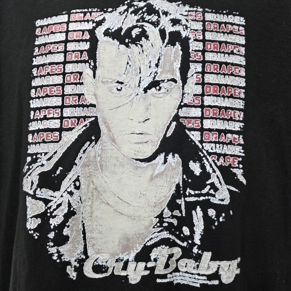 Cry-Baby Johnny Depp Drapes & Squares Black Short Sleeve Graphic TShirt Size L